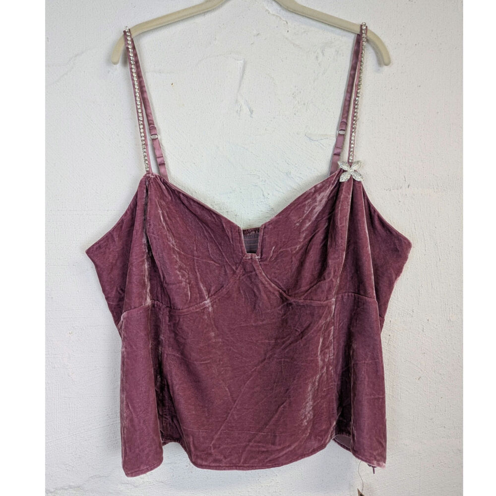 Reformation Desiree Velvet Crop Top Rhinestone Embellished Fairy Plum Size 24